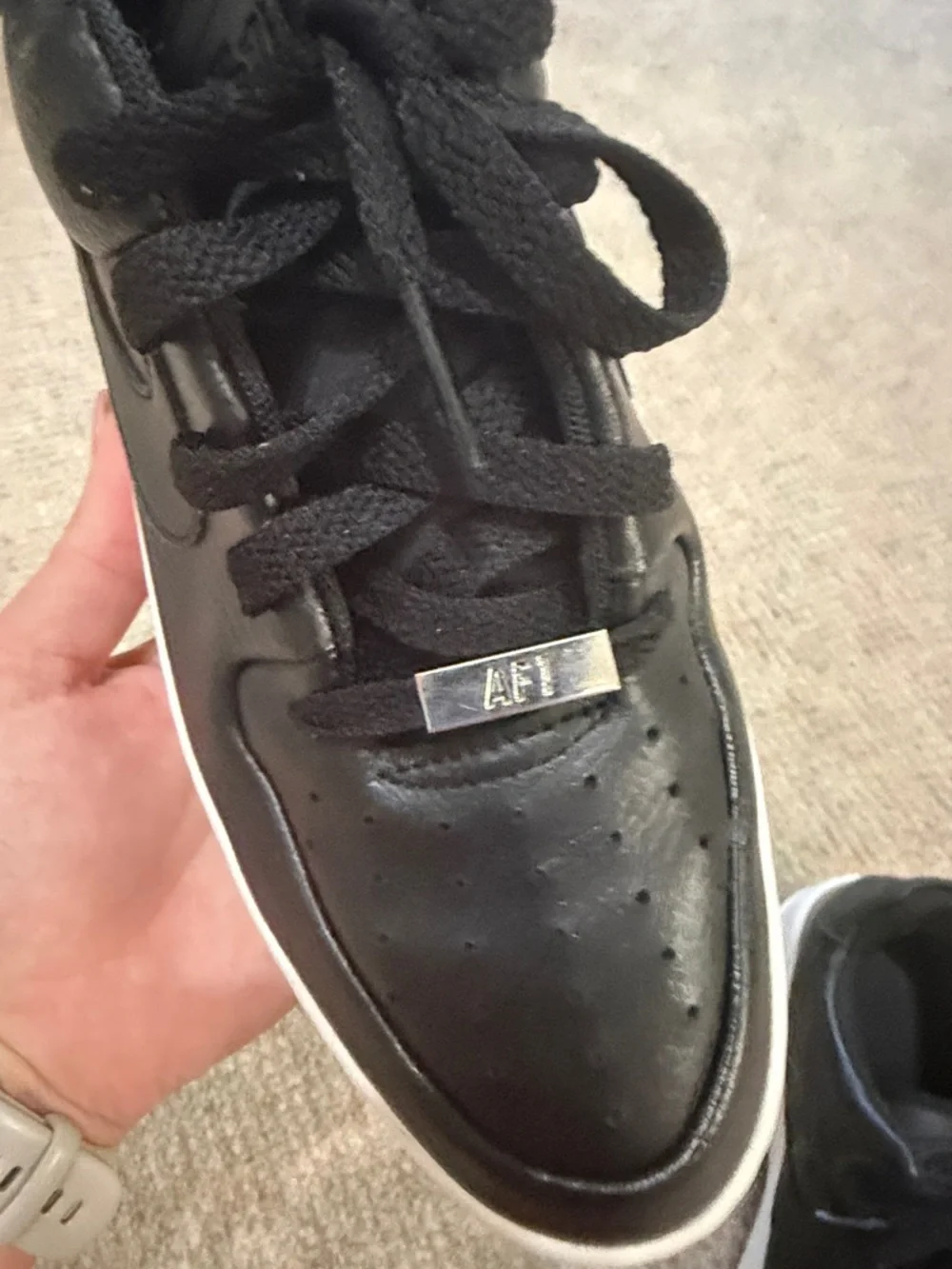 Nike Women's Black Leather AF1 with White Sole